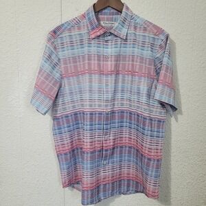 Tommy Bahama Men's Shirt Medium The Bahama Coast Red Blue Short Sleeve Button Up